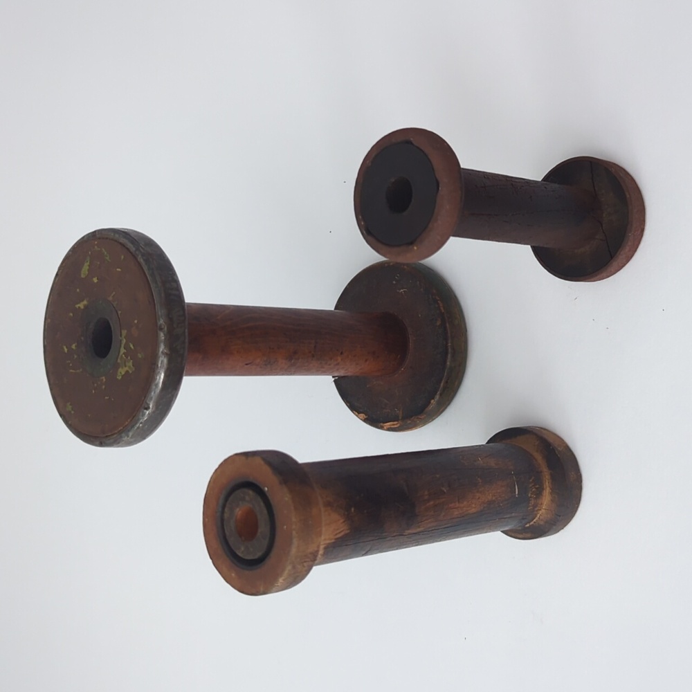 Wood Spindle Spools Textile Industrial Weaving Thread Sewing Primitive Lot 3 VTG - Picture 8 of 11